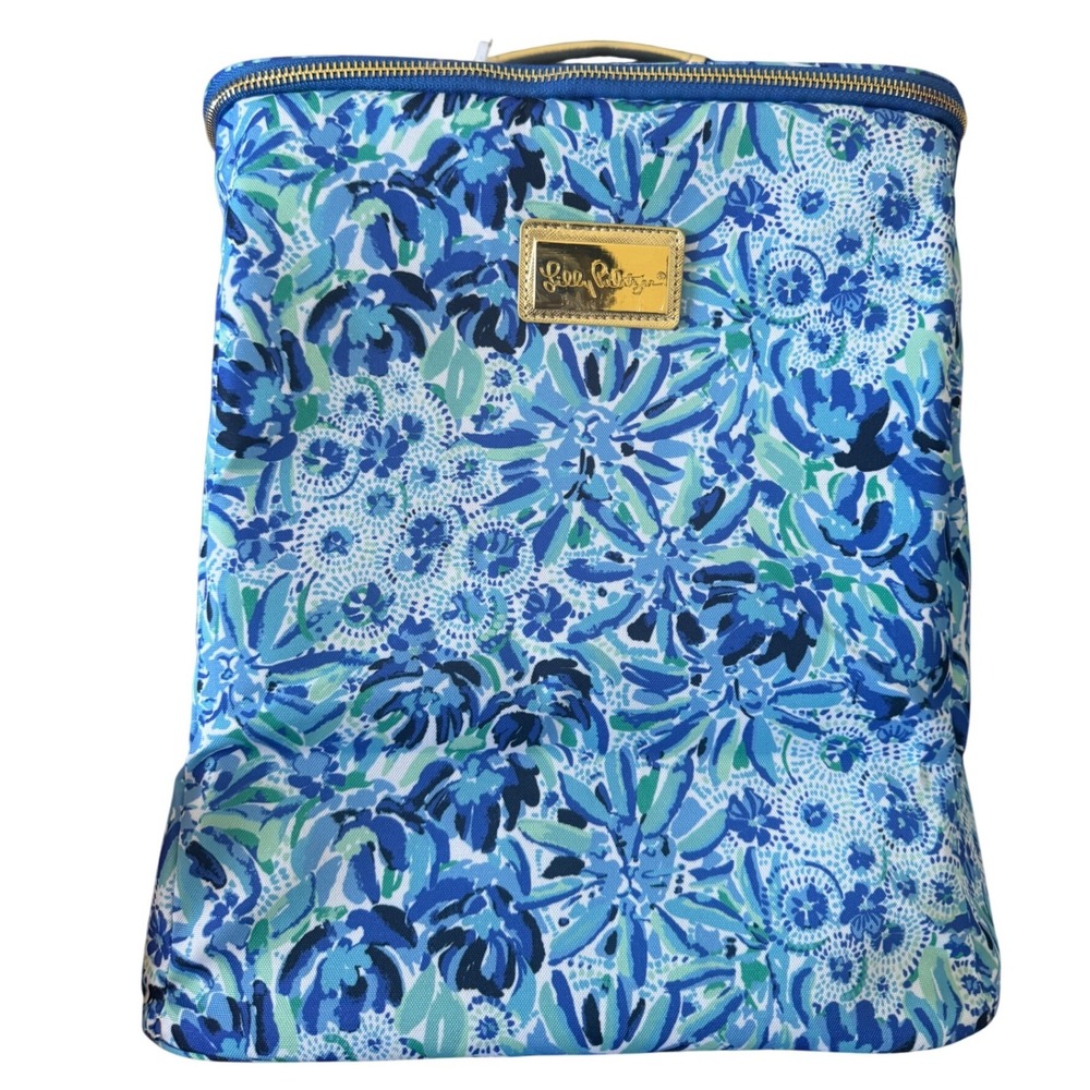 Lilly Pulitzer Wine Carrier Blue White Print Crossbody Navy Strap NWT